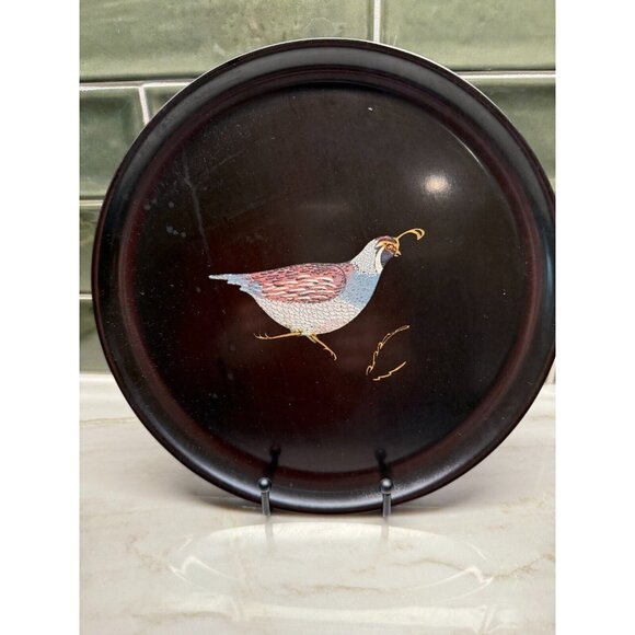 Vintage Couroc of Monterey‎ 10 1/2" Shallow Black Bowl Shells Wood Metal READ - Picture 1 of 6